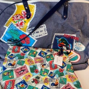 Vera Bradley Retired Colorful Stamp Fabric Tote & Zipper Pouch